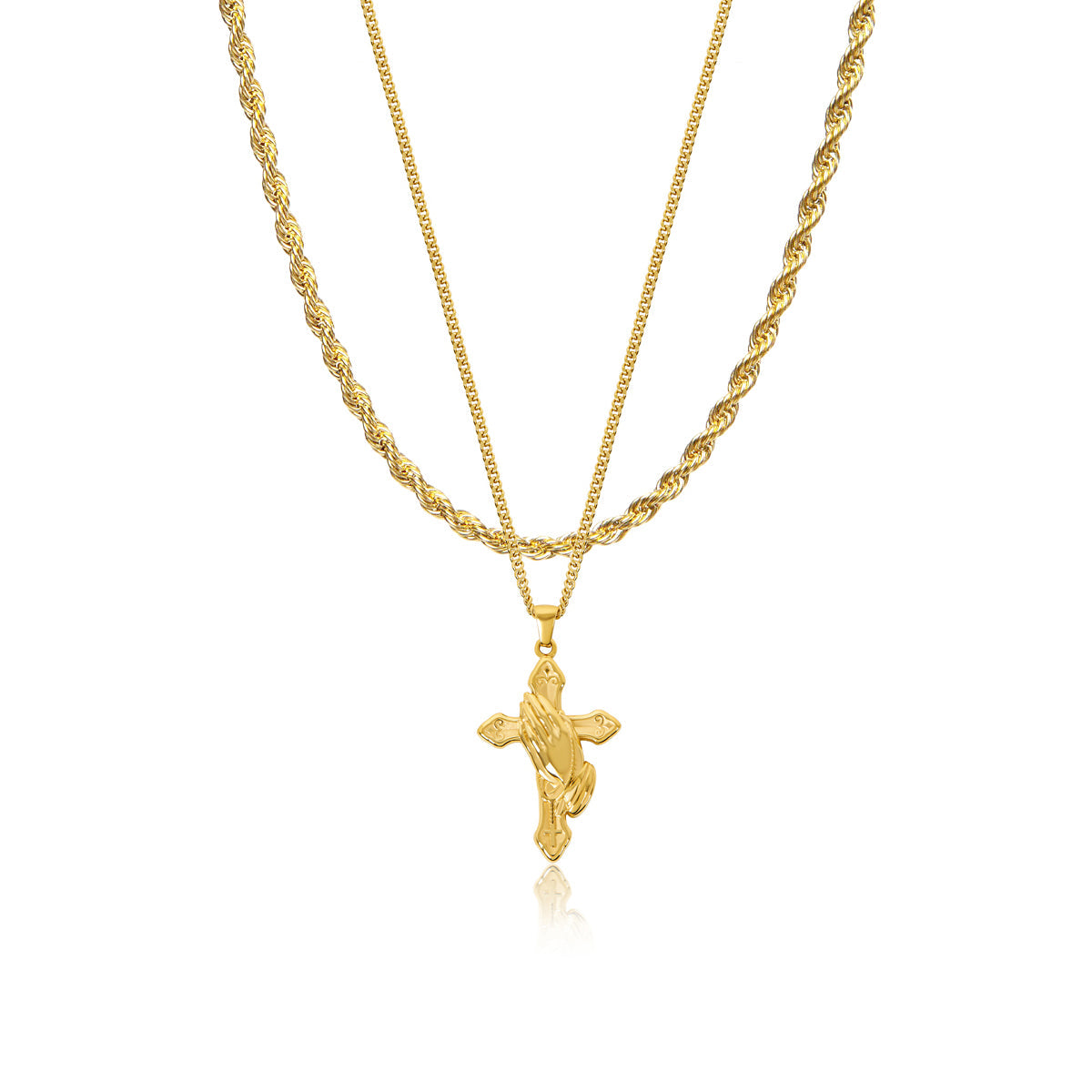 Conjunto Pingente de Fé com Corrente de Corda - Ouro