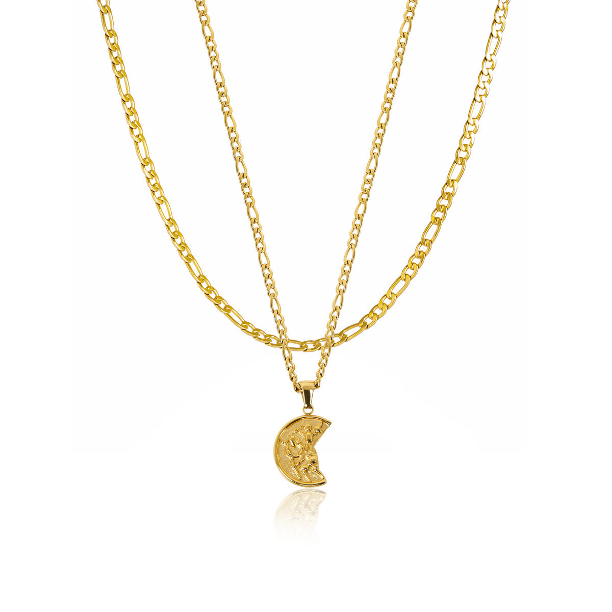 Conjunto Completo: Pingente de São Cristóvão com Corrente Figaro - Ouro